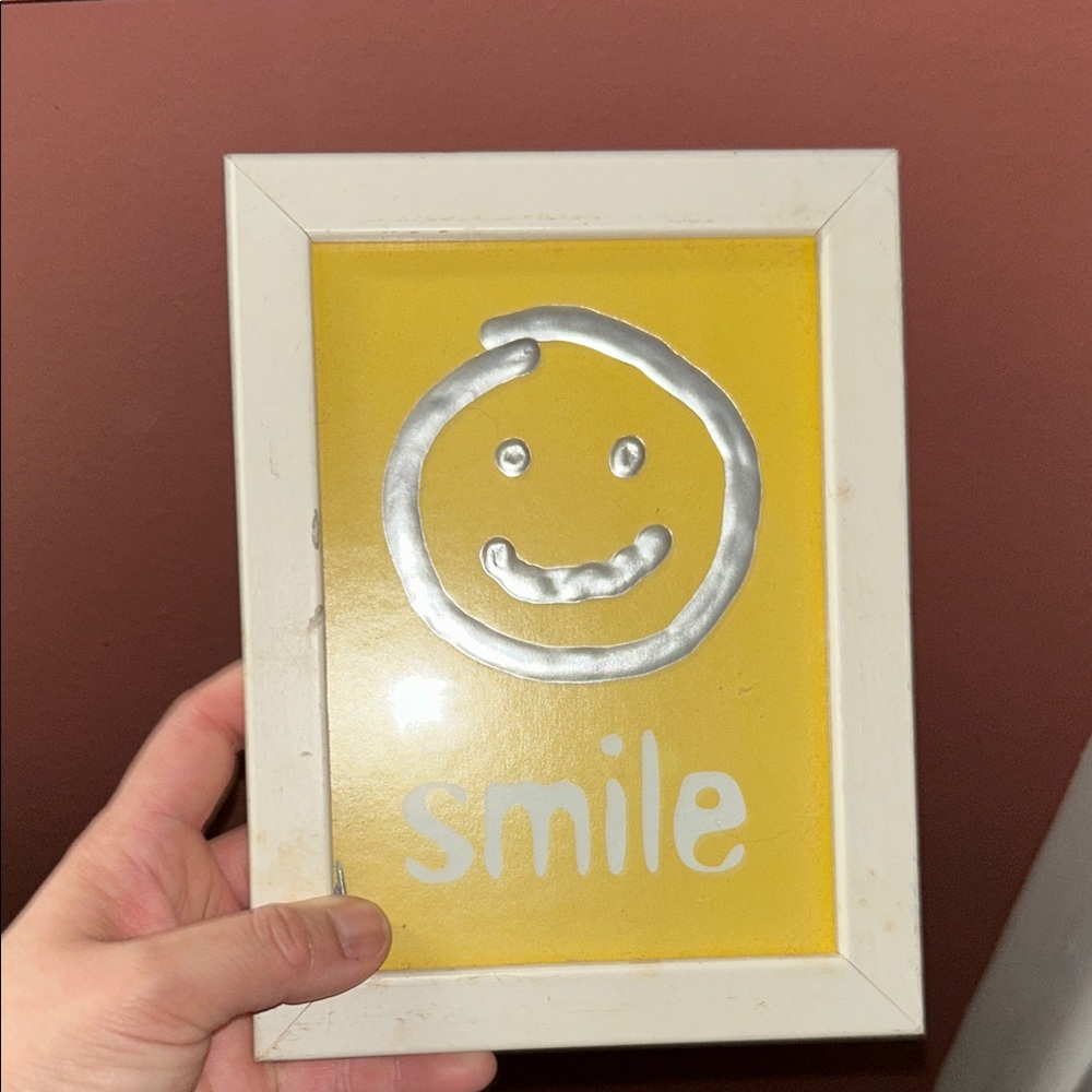 Yellow and White 'Smile' Framed Art